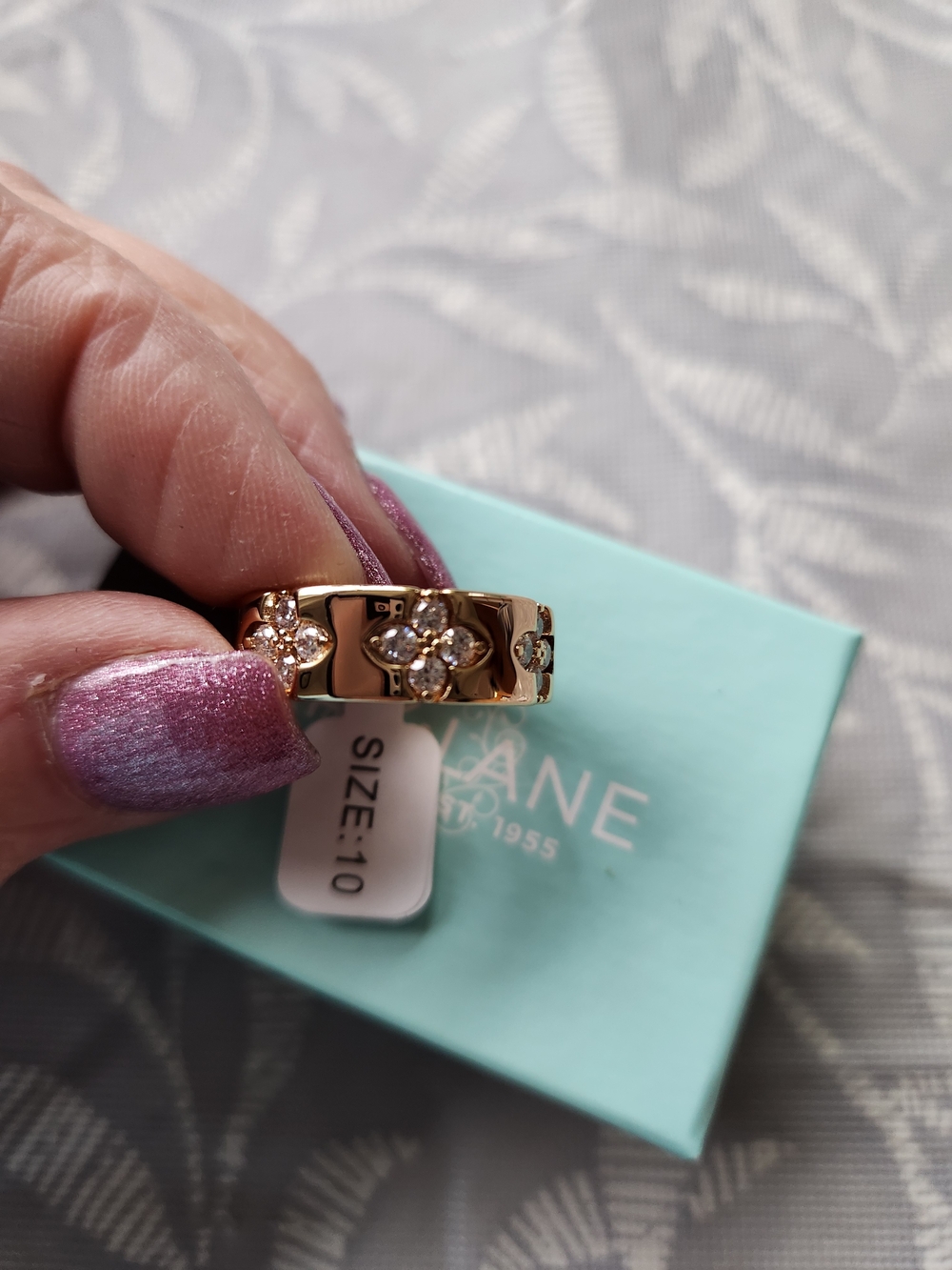 designer inspired Gold Flora Crystal Band Ring - Size 10